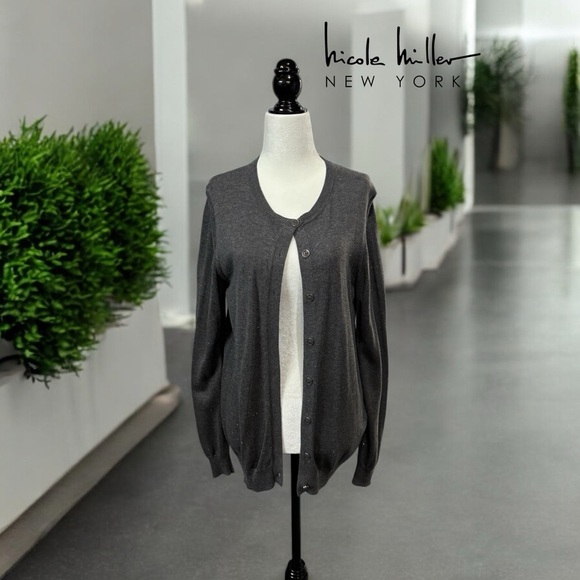 NWOT, Nicole Miller, Sparkling Grey Button-Down Cardigan, Large ✨ - Picture 1 of 9